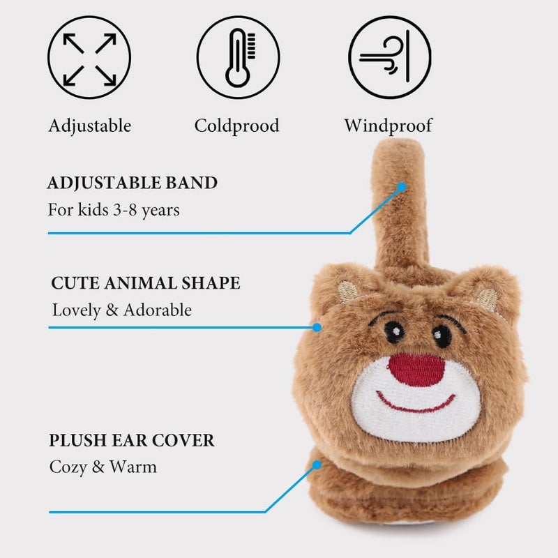 Peecabe Winter Kids Earmuffs Warm Girl Ear Muffs For Toddler Kid Children Earmuff with Cat Ears Girls Ear Warmer (Coffee Bear) - Image 3